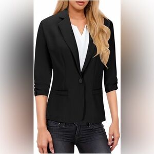 NWT Elleven 22 Black Stretch Slim-fit Blazer Single Button Closure & 3/4 Sleeve